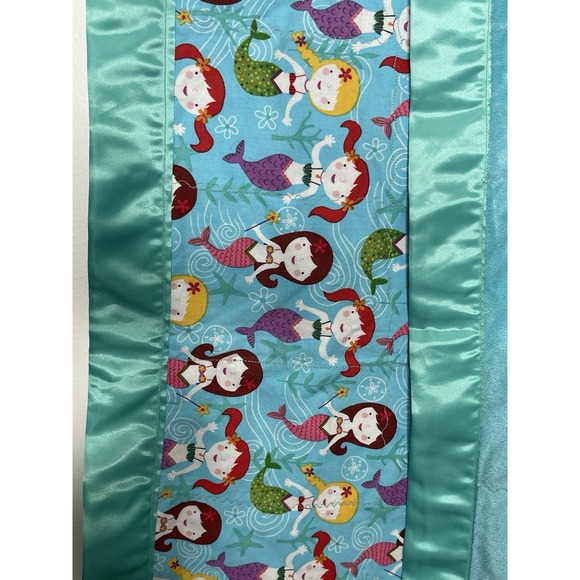 Handmade Mermaid Baby Blanket with Blue Saten Trim/Blue Soft Baby Blanket - Picture 2 of 5